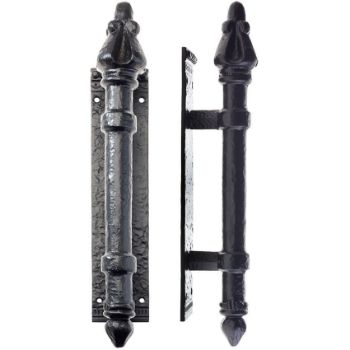 Antique Black Round Pull Handle on Backplate - FF19 Picture of Antique Black Round Pull Handle on Backplate - FF19