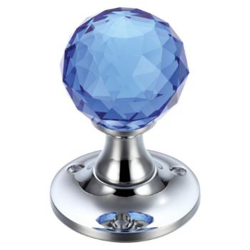 Fulton and Bray Blue Glass Faceted door knob - FB401CPB Picture of Fulton and Bray Blue Glass Faceted door knob - FB401CPB