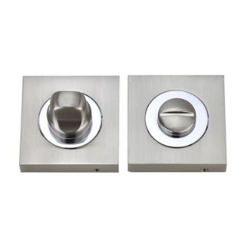 Fortessa WC Square Thumbturn and Release Satin Nickel/Polished Chrome - FWCSTT-SNCP Picture of Fortessa WC Square Thumbturn and Release Satin Nickel/Polished Chrome - FWCSTT-SNCP