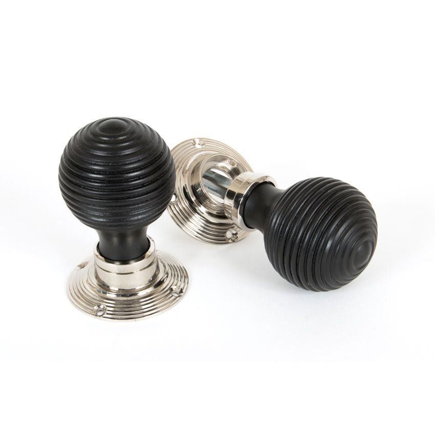 Picture of Ebony and Polished Nickel Beehive Mortice/Rim Knob Set - 83634