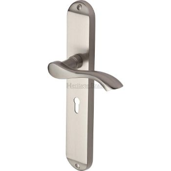 Algarve Long Plate Lock Handle - MM7200SN Picture of Algarve Long Plate Lock Handle - MM7200SN