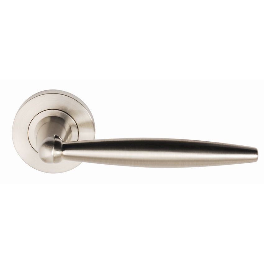 Naples door handles on a rose in satin nickel