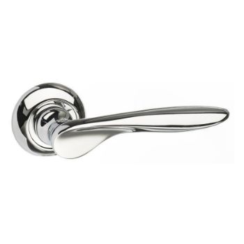 Malta door handle on a rose in polished chrome