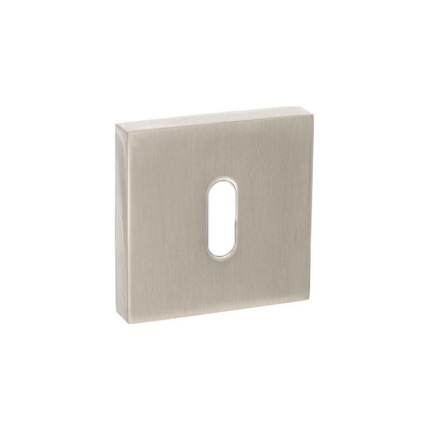 Square standard profile key hole cover in satin nickel