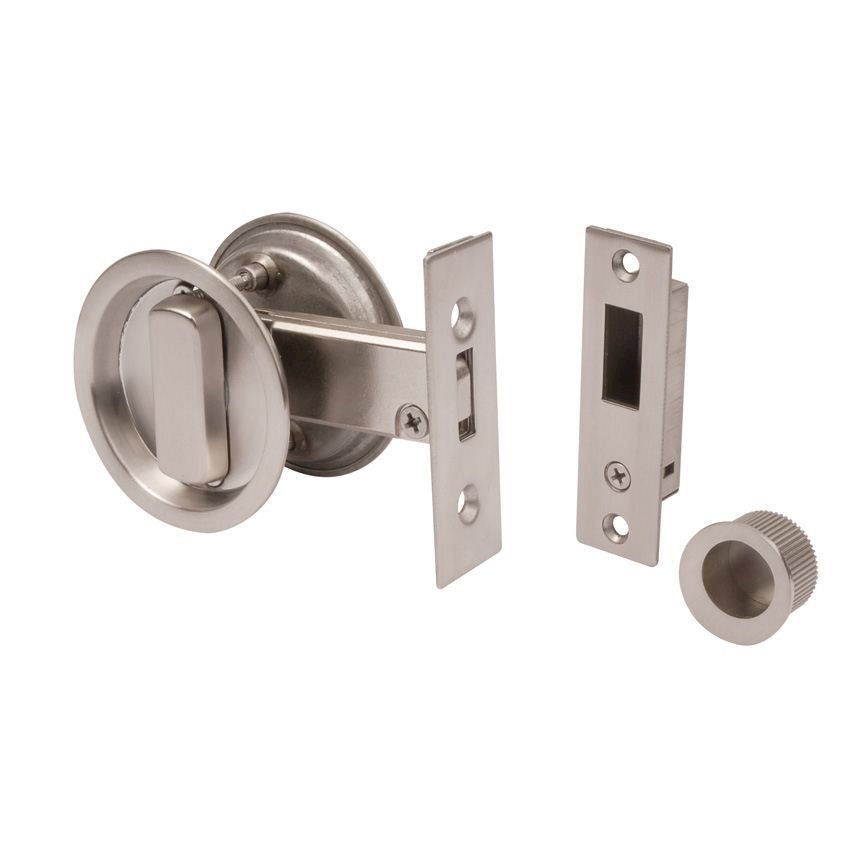 Sliding Pocket Door Lock in Satin Stainless Steel