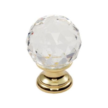 Cut Crystal Cabinet Door Knob on Brass Base Cut Crystal Cabinet Door Knob on Brass Base
