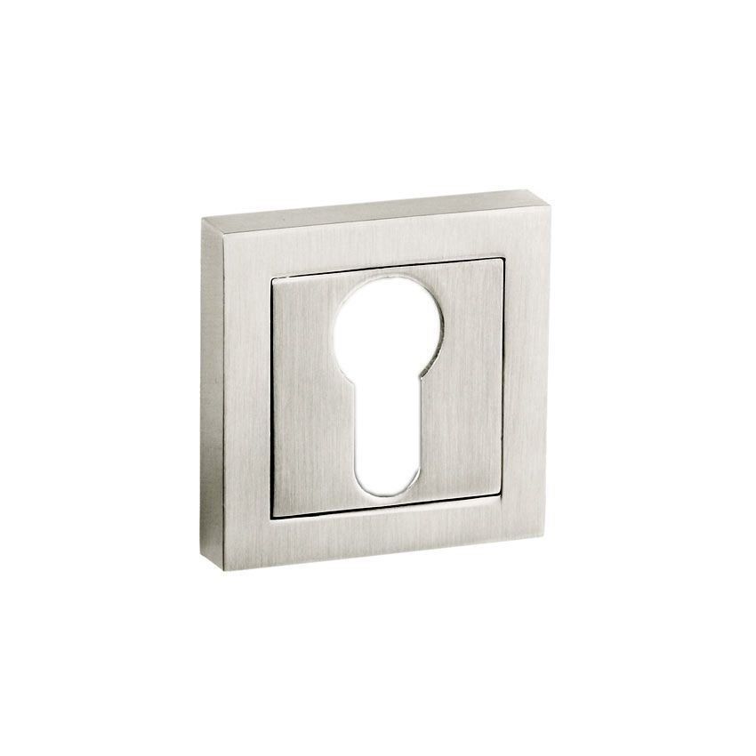 Square euro cylinder profile key hole cover in satin Nickel