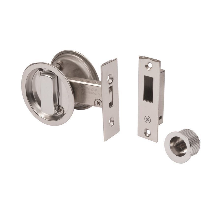 Sliding Pocket Door Lock in Polished Stainless Steel