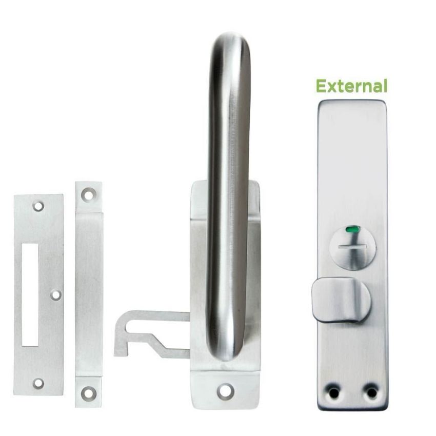 Less Able WC Toilet Door Lock in Satin Stainless Steel