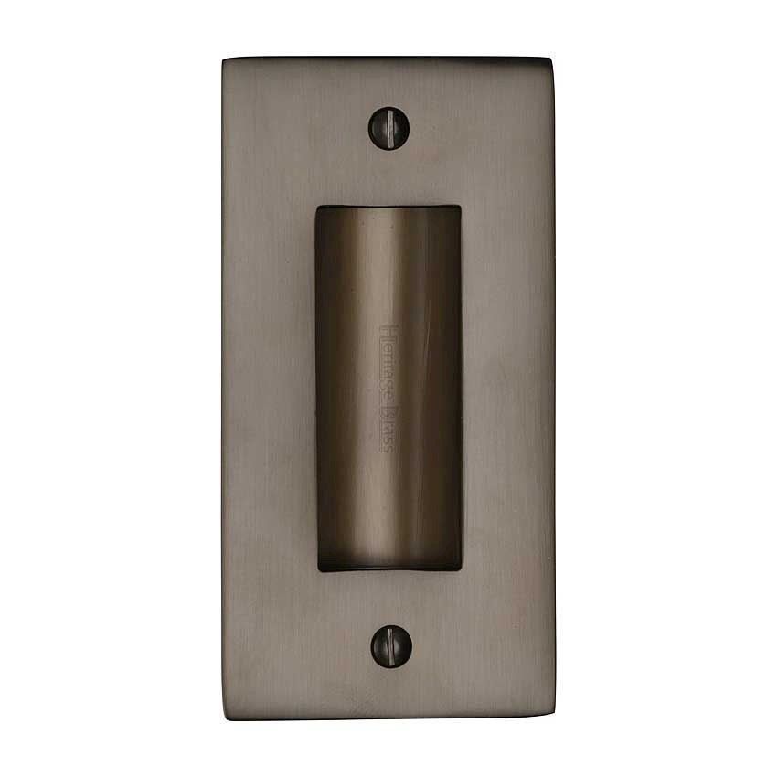 Flush door handle for sliding doors and pocket doors in matt bronze finish