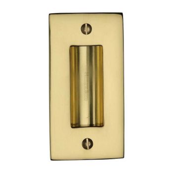 Flush door handle for sliding doors and pocket doors in polished brass finish Flush door handle for sliding doors and pocket doors in polished brass finish
