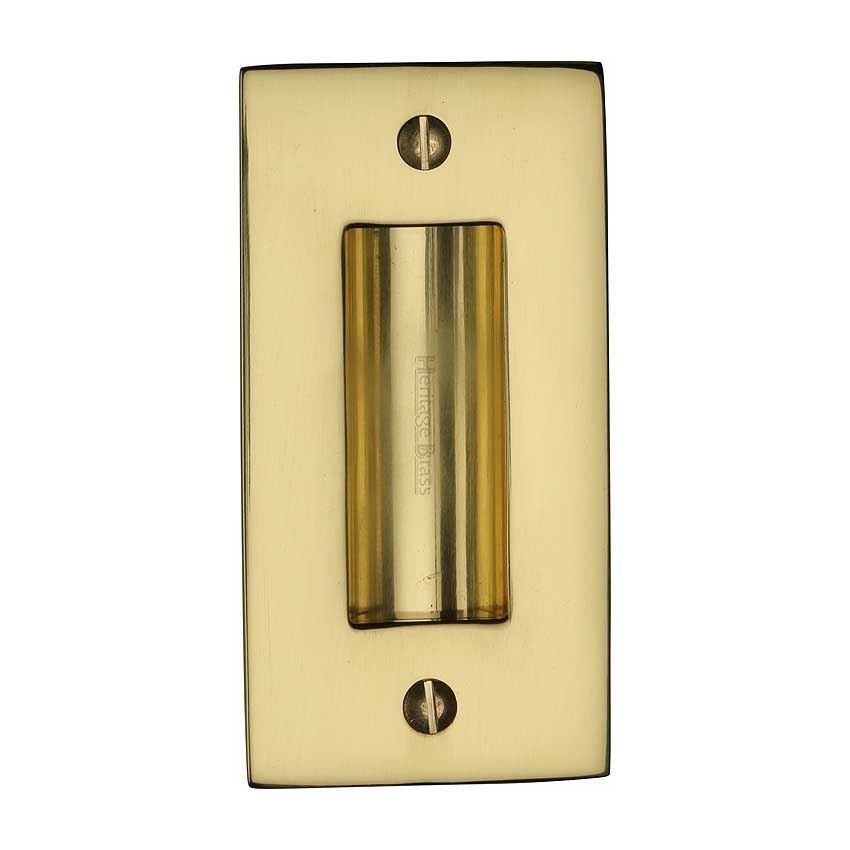 Flush door handle for sliding doors and pocket doors in polished brass finish