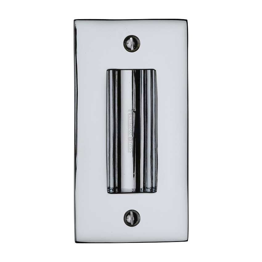 Flush door handle for sliding doors and pocket doors in polished chrome finish