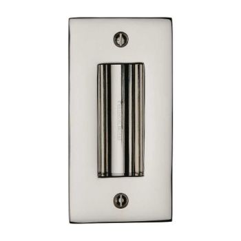 Flush door handle for sliding doors and pocket doors in polished nickel finish Flush door handle for sliding doors and pocket doors in polished nickel finish