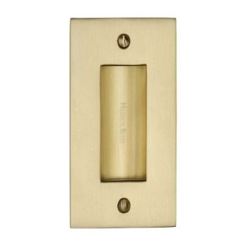 Flush door handle for sliding doors and pocket doors in satin brass finish Flush door handle for sliding doors and pocket doors in satin brass finish