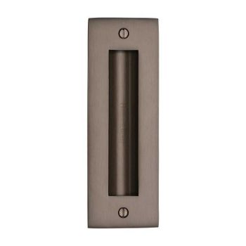 Flush door handle for sliding doors and pocket doors in matt bronze finish Flush door handle for sliding doors and pocket doors in matt bronze finish