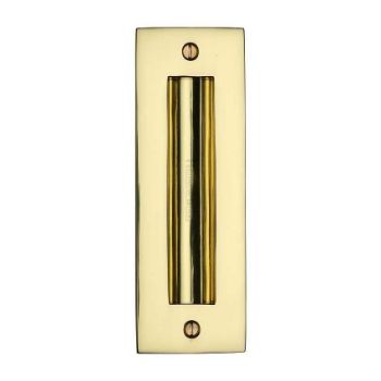 Flush door handle for sliding doors and pocket doors in polished brass finish Flush door handle for sliding doors and pocket doors in polished brass finish
