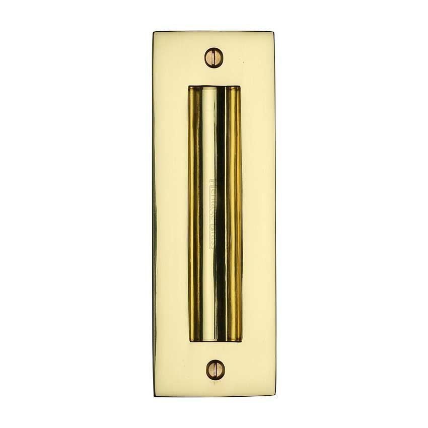 Flush door handle for sliding doors and pocket doors in polished brass finish