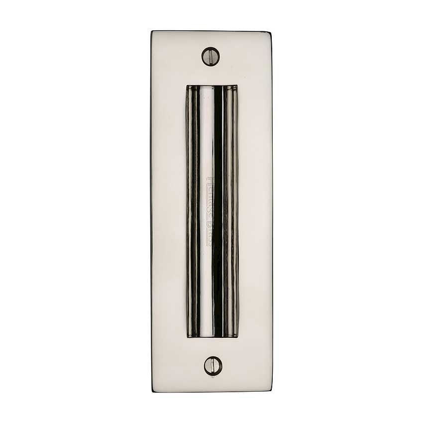 Flush door handle for sliding doors and pocket doors in polished nickel finish