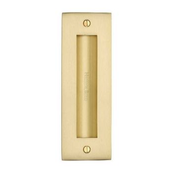 Flush door handle for sliding doors and pocket doors in satin brass finish Flush door handle for sliding doors and pocket doors in satin brass finish