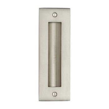 Flush door handle for sliding doors and pocket doors in satin nickel finish Flush door handle for sliding doors and pocket doors in satin nickel finish