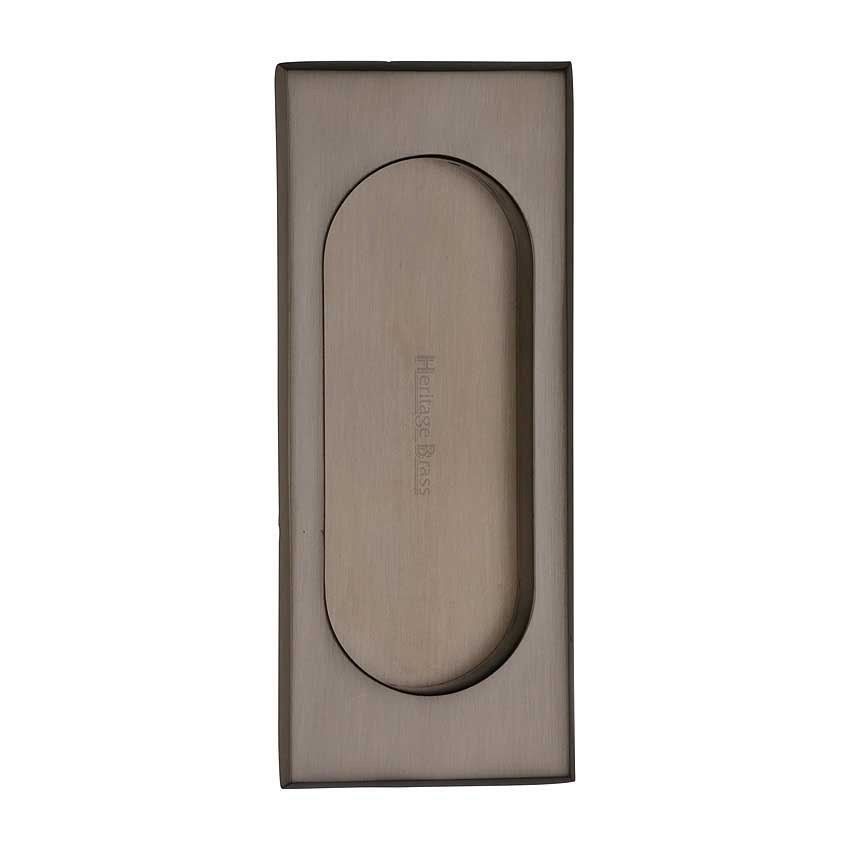 Flush door handle for sliding doors and pocket doors in matt bronze finish