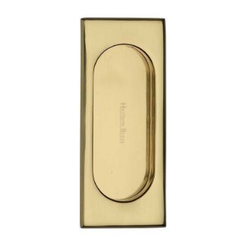 Flush door handle for sliding doors and pocket doors in polished brass finish	 Flush door handle for sliding doors and pocket doors in polished brass finish
