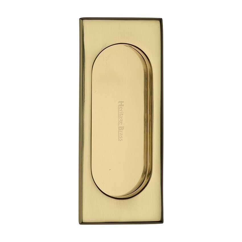 Flush door handle for sliding doors and pocket doors in polished brass finish	