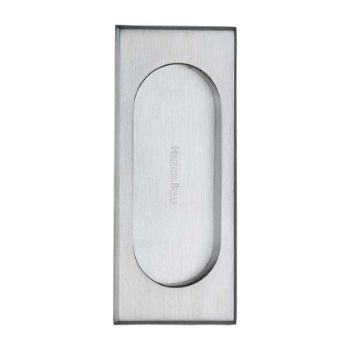 Flush door handle for sliding doors and pocket doors in satin chrome finish Flush door handle for sliding doors and pocket doors in satin chrome finish