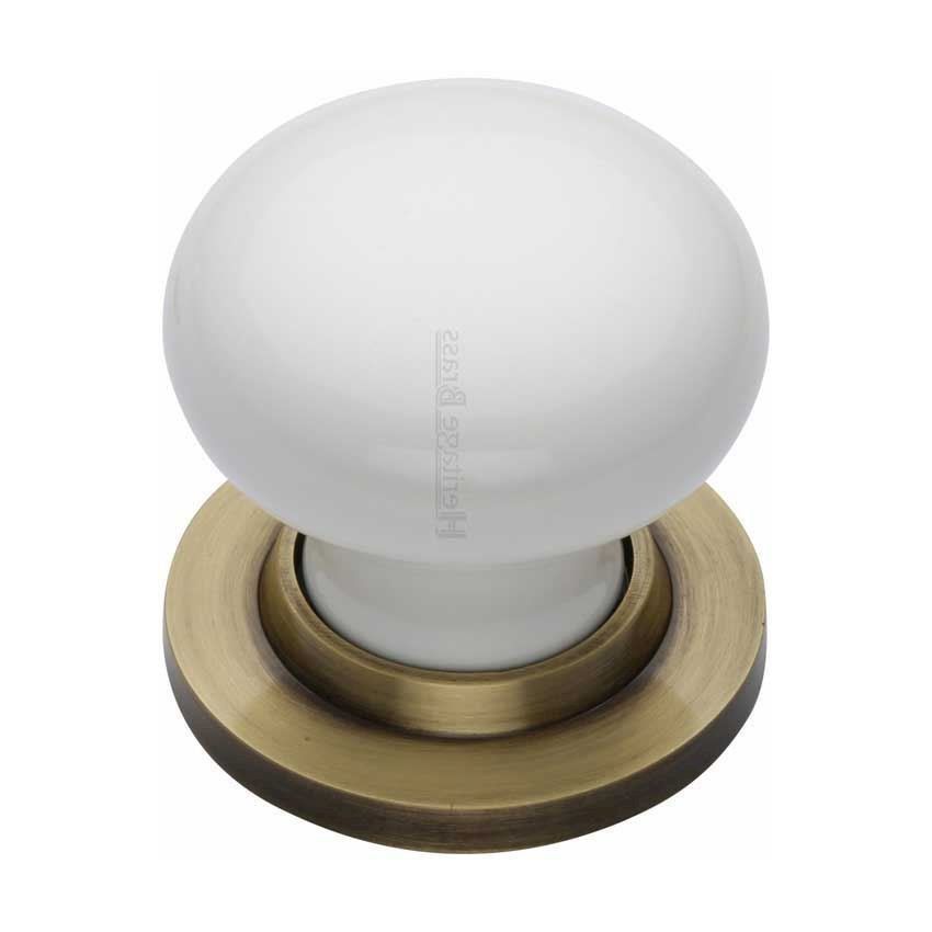 White Mortice Door Knob With Antique Brass Base