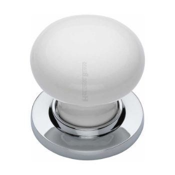 White Porcelain Door Knob On A Polished Chrome Rose White Porcelain Door Knob On A Polished Chrome Rose