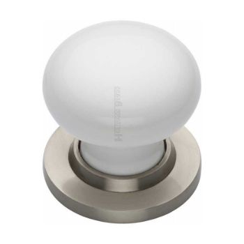White Porcelain Door Knob On A Satin Nickel Rose White Porcelain Door Knob On A Satin Nickel Rose