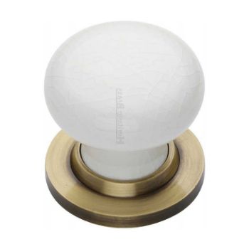 White Crackle Mortice Door Knob With Antique Brass Base - 7010-AT Picture of White Crackle Mortice Door Knob With Antique Brass Base - 7010-AT