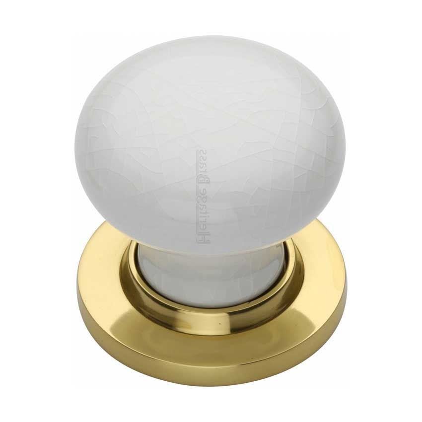 Picture of White Crackle Mortice Door Knob With Polished Brass Base - 7010-PB