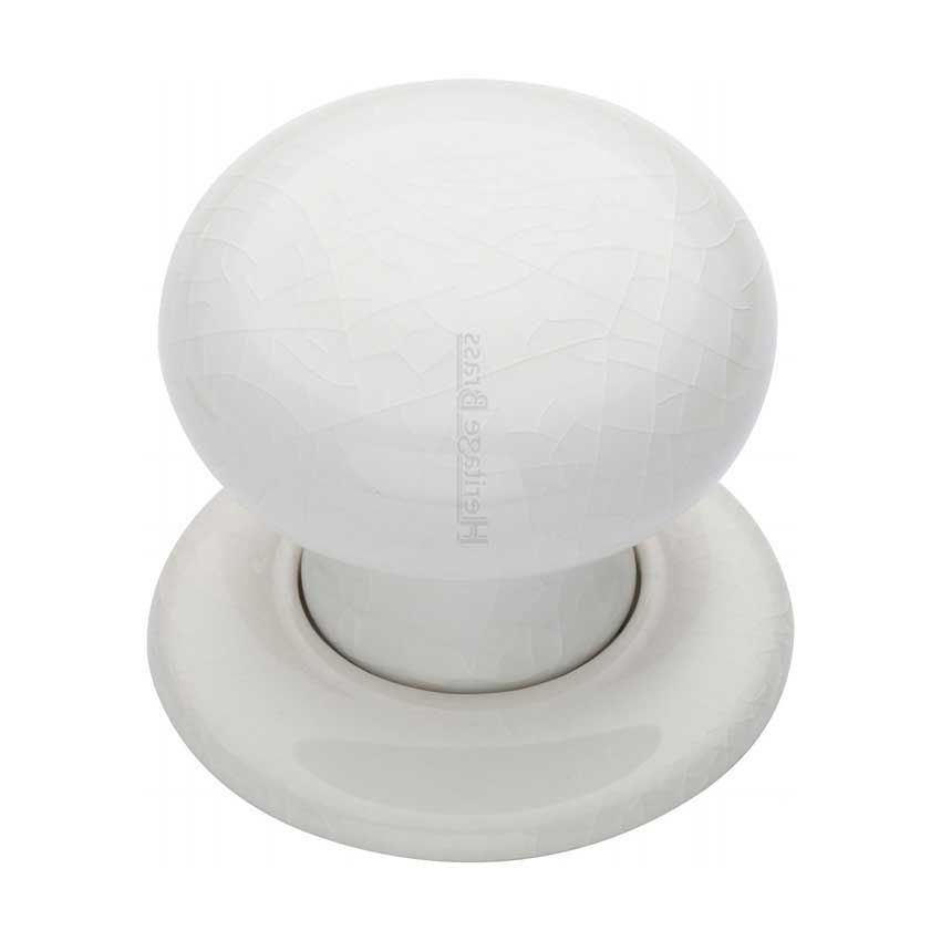 Picture of White Crackle Mortice Door Knob With Porcelain Base - 7010-PR