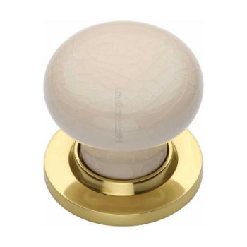 Cream Crackle Mortice Door Knob With Polished Brass Base - 8010-PB Picture of Cream Crackle Mortice Door Knob With Polished Brass Base - 8010-PB