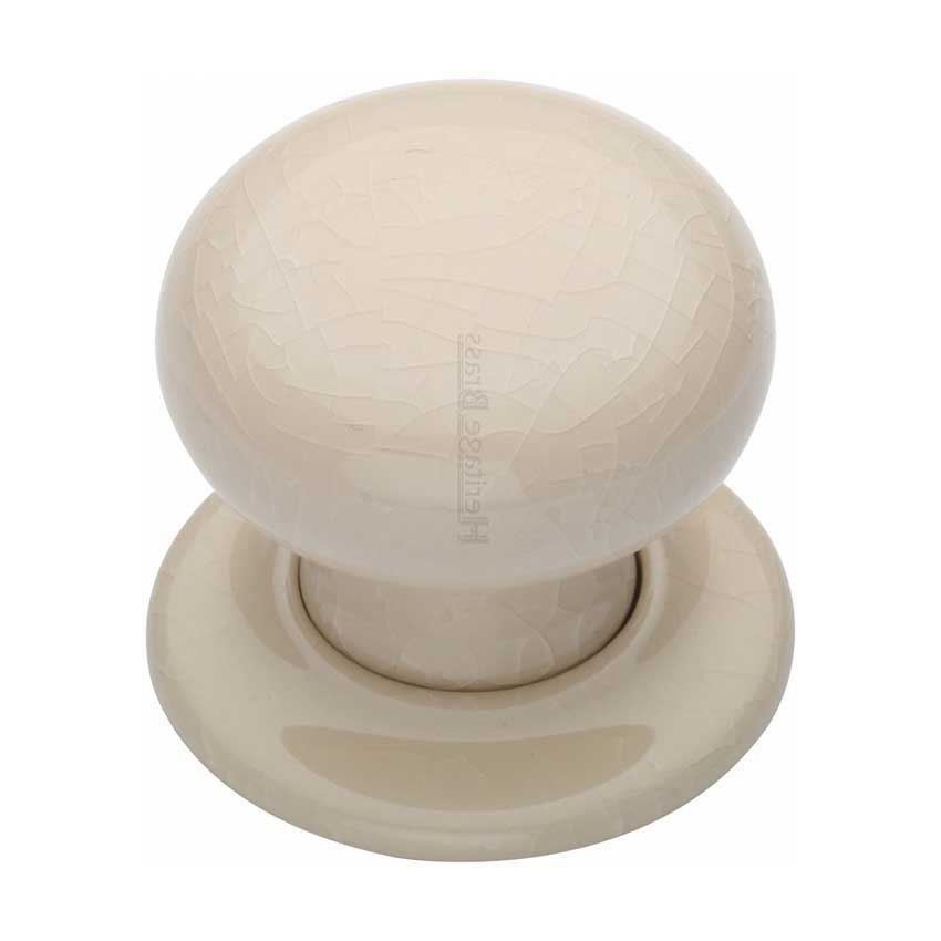 Picture of Cream Crackle Mortice Door Knob With Porcelain Base - 8010-PR