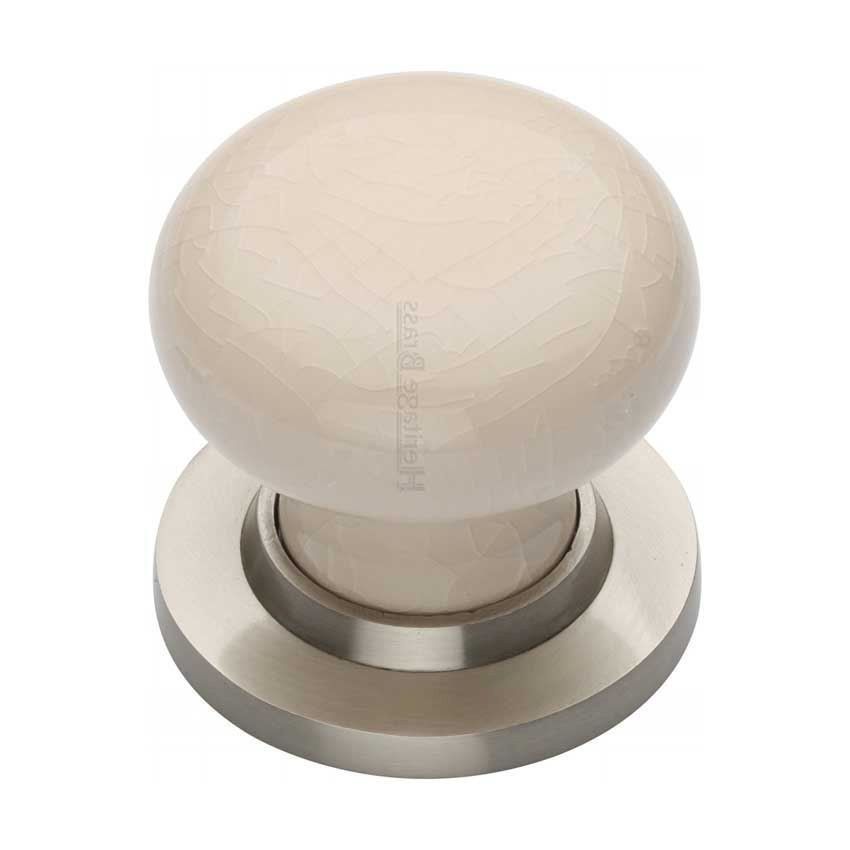 Picture of Cream Crackle Mortice Door Knob With Satin Nickel Base - 8010-SN