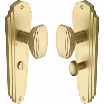 Charlston Mortice Knob On Bathroom Plate In Satin Brass Finish - CHA1930-SB Charlston Mortice Knob On Bathroom Plate In Satin Brass Finish - CHA1930-SB