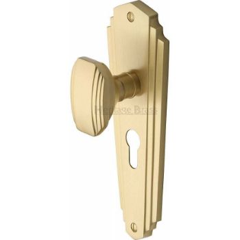 Charlston Mortice Knob On Euro Profile Plate In Satin Brass Finish - CHA1948-SB Charlston Mortice Knob On Euro Profile Plate In Satin Brass Finish - CHA1948-SB