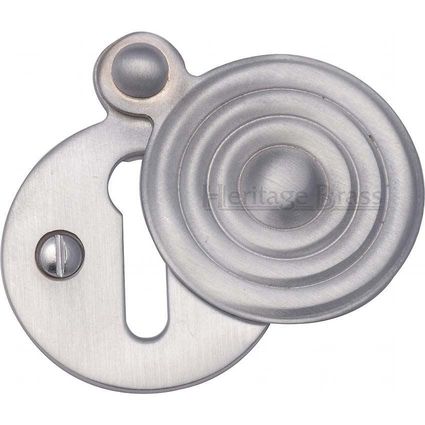 Reeded Keyhole Cover In Satin Chrome Finish - V972-SC