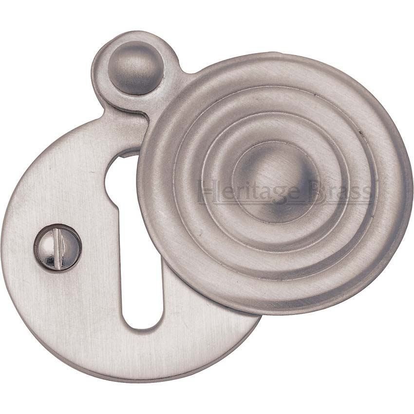 Reeded Keyhole Cover In Satin Nickel Finish - V972-SN