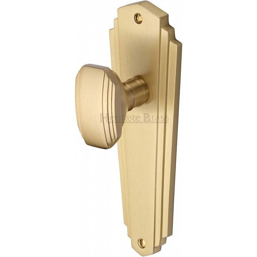 Charlston Mortice Knob On Latch Plate In Satin Brass Finish - CHA1910-SB