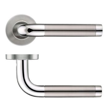 Curved duo stainless steel door handles on rose Curved duo stainless steel door handles on rose
