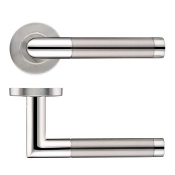Mitred duo stainless steel door handle on rose Mitred duo stainless steel door handle on rose