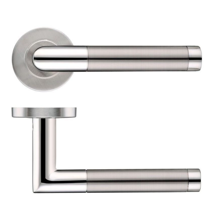 Mitred duo stainless steel door handle on rose