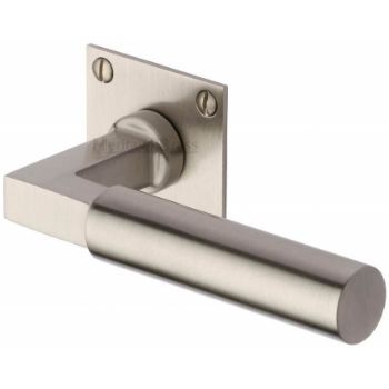 Heritage brass bauhaus door handle in satin nickel finish