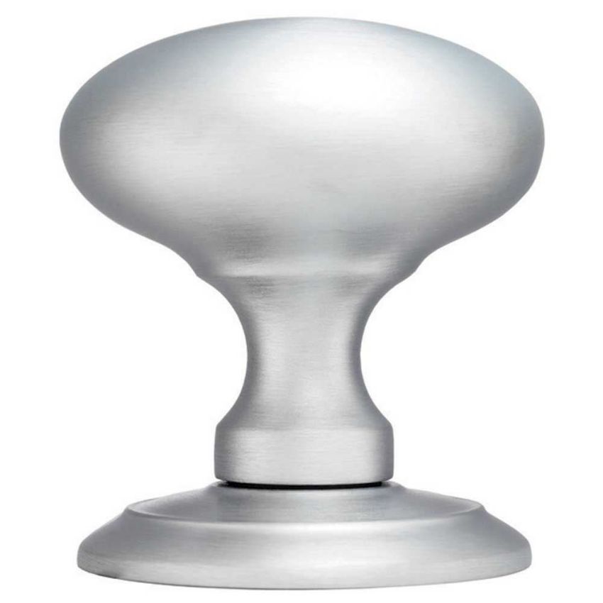 Large mortice door knob in satin chrome.