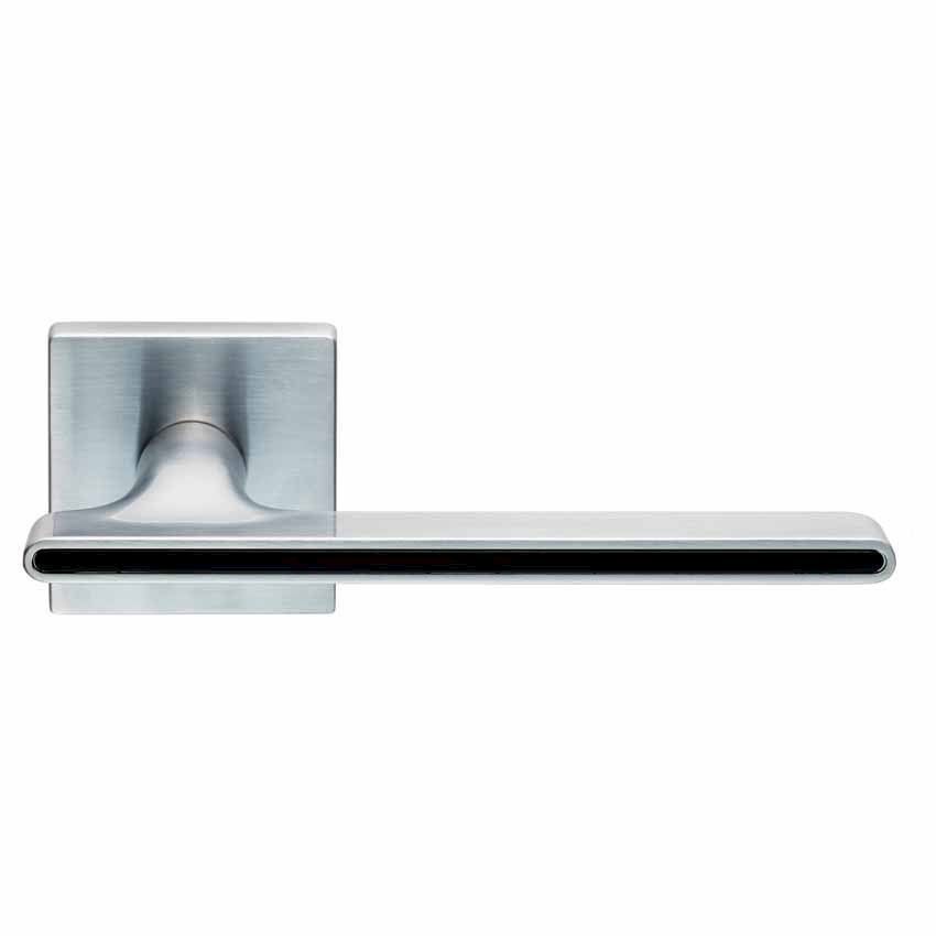 Zara Door Handles on Square Rose in Satin Chrome Finish CEB060QSCBLK