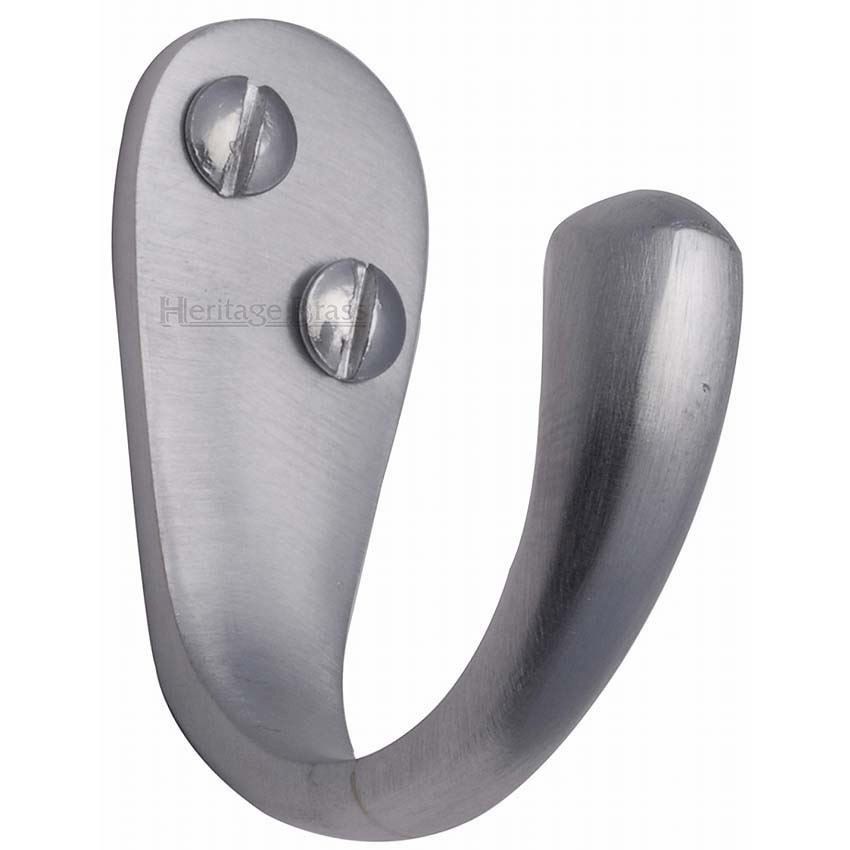 Single Robe Hook Satin Chrome finish - V1040-SC